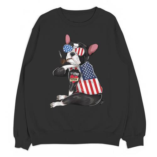 Boston Terrier Dog Merica 4th Of July Usa American Flag Men Unisex Sweatshirt - Bostonterriersmerch.com