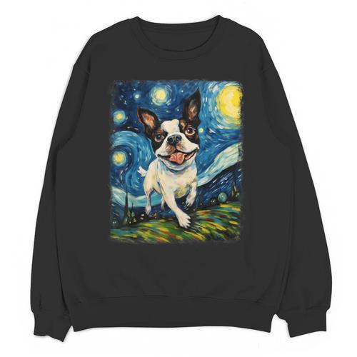 Boston Terrier Dog Starry Night Painting Unisex Sweatshirt - Bostonterriersmerch.com