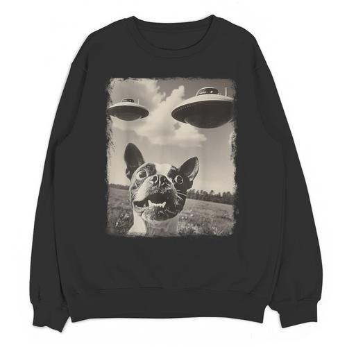 Boston Terrier Dog UFO Alien Extraterrestrial Selfie Unisex Sweatshirt - Bostonterriersmerch.com