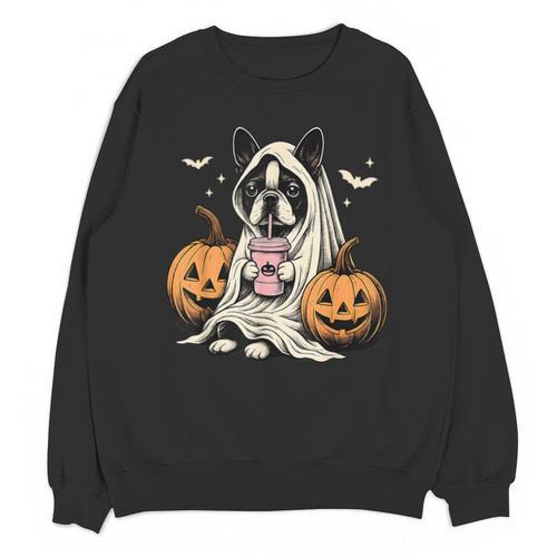 Boston Terrier Ghost Boo Halloween Costume Spooky Season Unisex Sweatshirt - Bostonterriersmerch.com