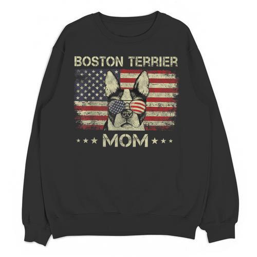 Boston Terrier Mom Dog Lovers American Flag 4th Of July Unisex Sweatshirt - Bostonterriersmerch.com