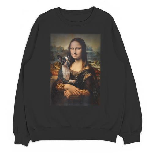 Boston Terrier Mona Lisa Painting Art Dog Mom Dad For Men Women Kids Unisex Sweatshirt - Bostonterriersmerch.com