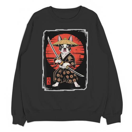 Boston Terrier Samurai Ninja Vintage Anime Japanese Ukiyo-e Unisex Sweatshirt - Bostonterriersmerch.com