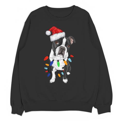 Boston Terrier Santa Christmas Lights Xmas Dog Lover Men Women Kids Unisex Sweatshirt - Bostonterriersmerch.com