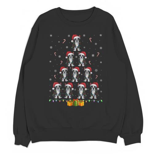 Boston Terrier Santa Hat Xmas Light Men Women Christmas Tree Unisex Sweatshirt - Bostonterriersmerch.com