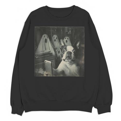 Boston Terrier Selfie With Ghosts Halloween Dog Lover Unisex Sweatshirt - Bostonterriersmerch.com