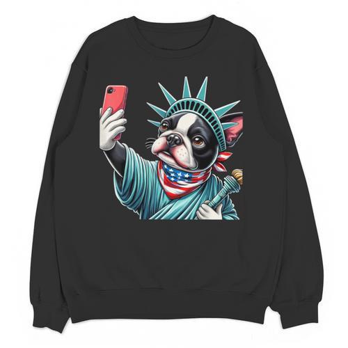 Boston Terrier Selfie Statue Of Liberty 4th Of July American Unisex Sweatshirt - Bostonterriersmerch.com