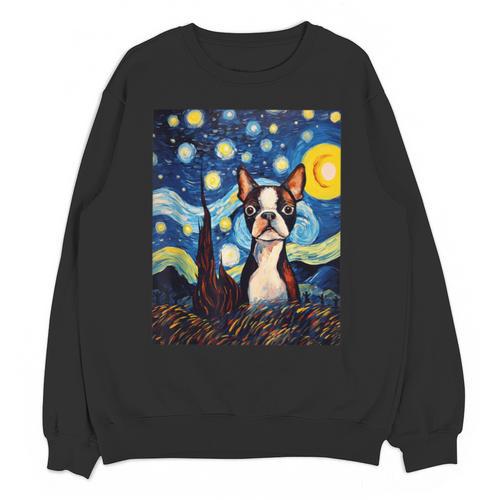 Boston Terrier Starry Night Van Gogh Art Unisex Sweatshirt - Bostonterriersmerch.com