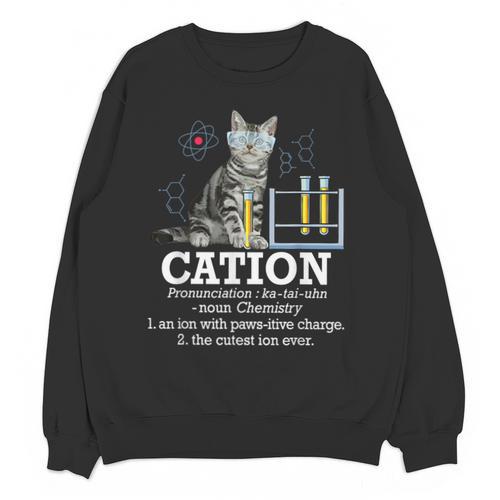 Cation Chemistry Humor Science Teacher Cat Pun Unisex Sweatshirt - teacherstshirts.com UK