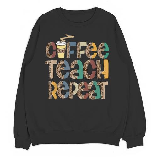 Coffee Teach Repeat Leopard Print Back To School Teachers Unisex Sweatshirt - teacherstshirts.com AU