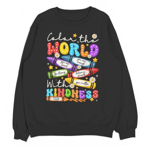 Color The World With Kindness Crayon Positivity Teacher Unisex Sweatshirt - teacherstshirts.com AU