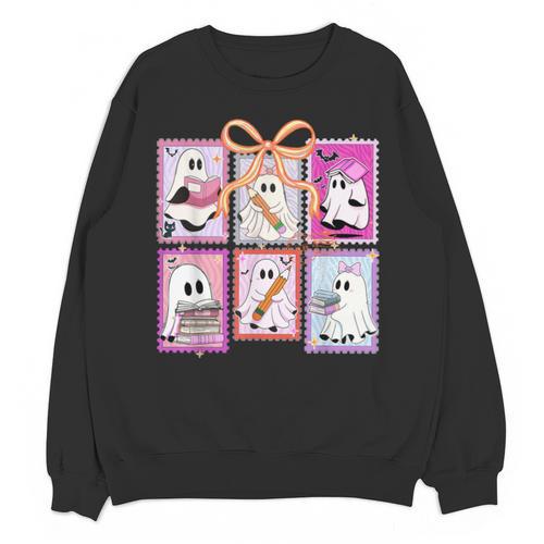 Coquette Bow Spooky Teacher Ghost Halloween Trick Or Teach Unisex Sweatshirt - teacherstshirts.com AU