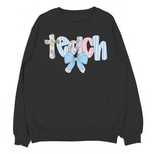Coquette Bow Teach Teacher Happy First Day Back To School Unisex Sweatshirt - teacherstshirts.com