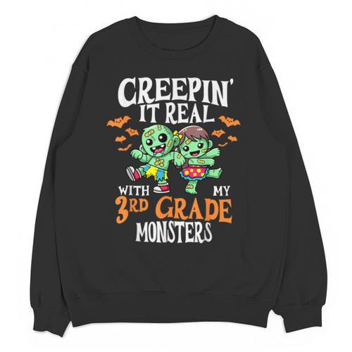 Creepin It Real Monster School 3rd Grade Teacher Halloween Unisex Sweatshirt - teacherstshirts.com UK