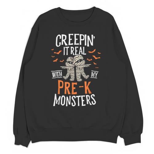Creepin It Real Pre-K Monsters Halloween Preschool Teacher Unisex Sweatshirt - teacherstshirts.com AU