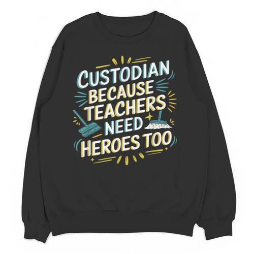 Custodian Because Teachers Need Heroes Too School Janitor Unisex Sweatshirt - teacherstshirts.com DE