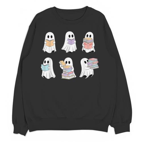 Cute Boo Ghost Reading Books Halloween Librarian Teacher Kid Unisex Sweatshirt - teacherstshirts.com CA