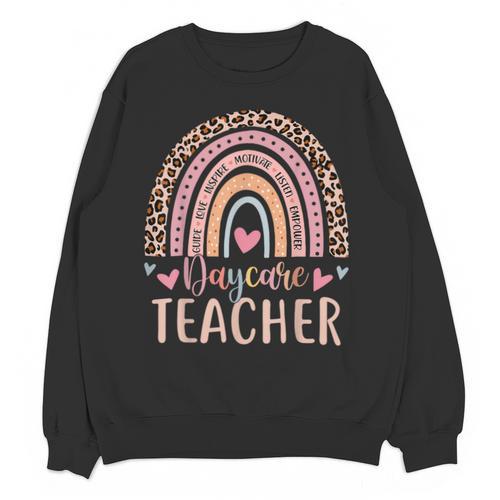 Cute Daycare Teacher Rainbow Leopard Print Childcare Worker Unisex Sweatshirt - teacherstshirts.com AU