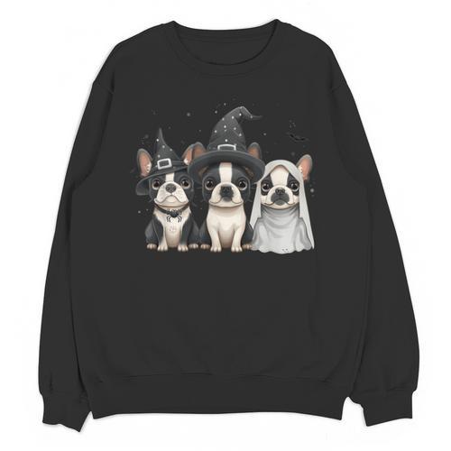 Cute Halloween Boston Terrier Dogs Witch Hat Ghost Dog For Men Women Kids Unisex Sweatshirt - Bostonterriersmerch.com