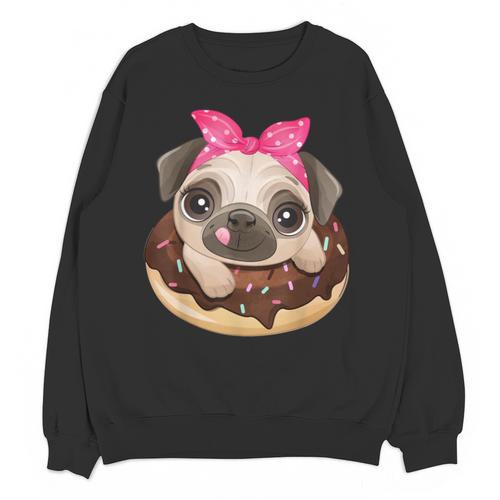 Cute Pug Shirt Donut Girls Dog Unisex Sweatshirt - Bostonterriersmerch.com
