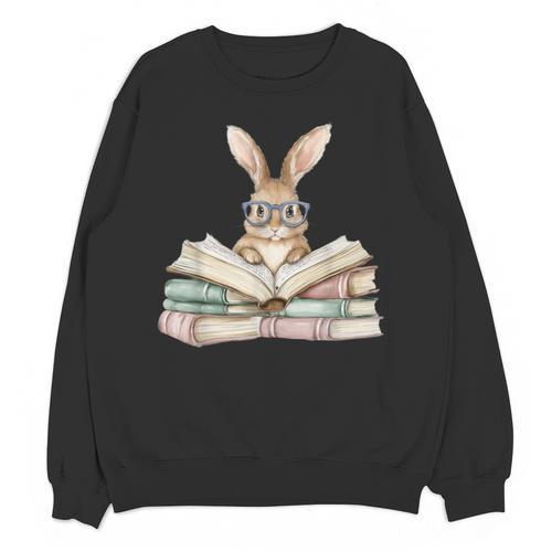 Cute Reading Bunny Glasses Books Bookworm Reader Teacher Unisex Sweatshirt - teacherstshirts.com