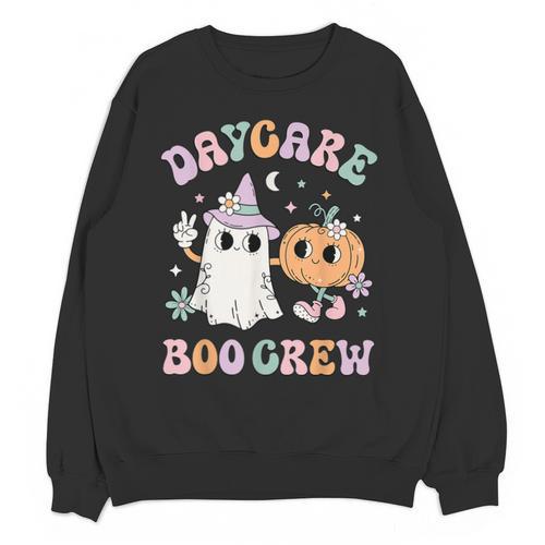 Daycare Boo Crew Groovy Halloween Floral Ghost Kid Teacher Unisex Sweatshirt - teacherstshirts.com AU