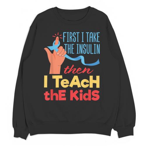 Diabetic Teacher Diabetes Awareness Insulin Blue Ribbon Unisex Sweatshirt - teacherstshirts.com DE