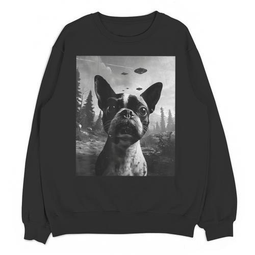 Dog Mom Dad Alien Selfie Boston Terrier UFO For Men Women Unisex Sweatshirt - Bostonterriersmerch.com