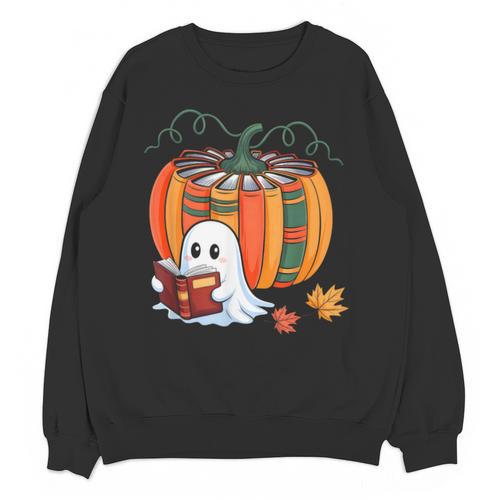 Fall Book Pumpkin Ghost Reading Books Halloween Teacher Unisex Sweatshirt - teacherstshirts.com AU