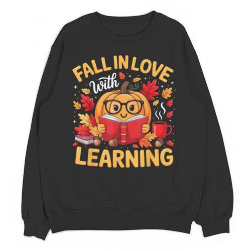 Fall In Love With Learning Pumpkin Thanksgiving Teacher Fall Unisex Sweatshirt - teacherstshirts.com