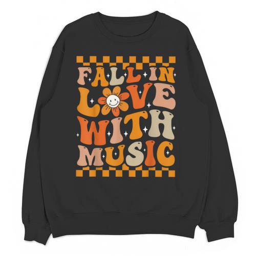 Fall In Love With Music Groovy Thanksgiving Music Teacher Men Women Girls Kids Unisex Sweatshirt - teacherstshirts.com CA