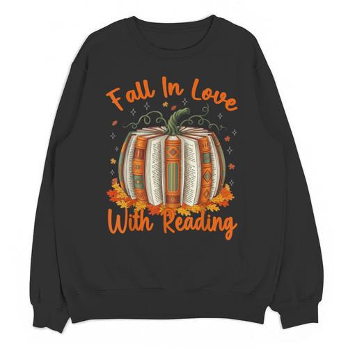 Fall In Love With Reading Pumpkin Autumn Librarians Teacher Unisex Sweatshirt - teacherstshirts.com