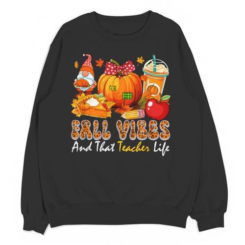 Fall Vibes Costume Teacher Thanksgiving Leopard Gnome Unisex Sweatshirt - teacherstshirts.com DE