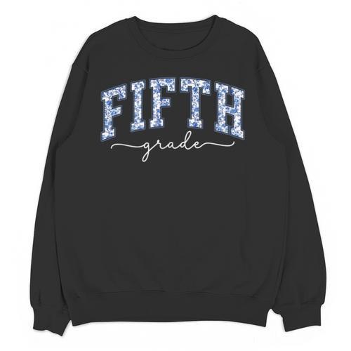 Fifth Grade Coquette Toile Blue Bow Floral Women Teacher Unisex Sweatshirt - teacherstshirts.com