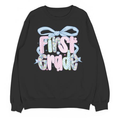 First Grade Coquette Bow Girls Teacher Team 1st Grade Squad Unisex Sweatshirt - teacherstshirts.com
