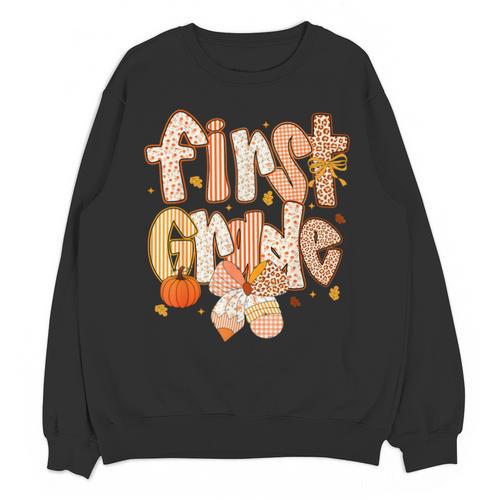 First Grade Fall Floral Coquette Bow Teachers Students Unisex Sweatshirt - teacherstshirts.com CA
