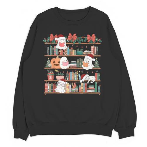 Ghost Christmas Reading Book Lover Library Christmas Teacher Unisex Sweatshirt - teacherstshirts.com UK