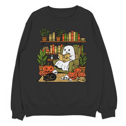 Ghost Library Reading Books Halloween Librarian Teacher Unisex Sweatshirt - teacherstshirts.com UK