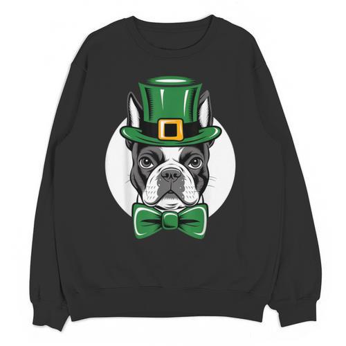 Green Boston Terrier Shamrock St Patricks Day Boston Terrier Unisex Sweatshirt - Bostonterriersmerch.com