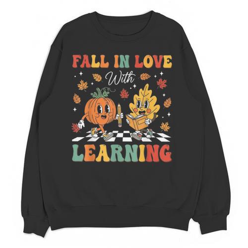 Groovy Fall In Love With Learning Autumn Pumpkin Teacher Unisex Sweatshirt - teacherstshirts.com