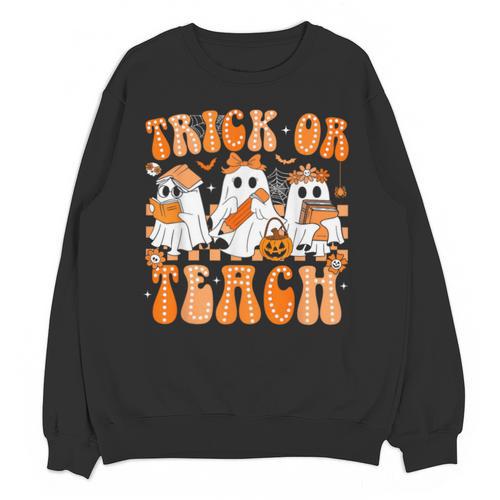 Groovy Teacher Halloween Trick Or Teach Ghost Men Women Kids Unisex Sweatshirt - teacherstshirts.com DE