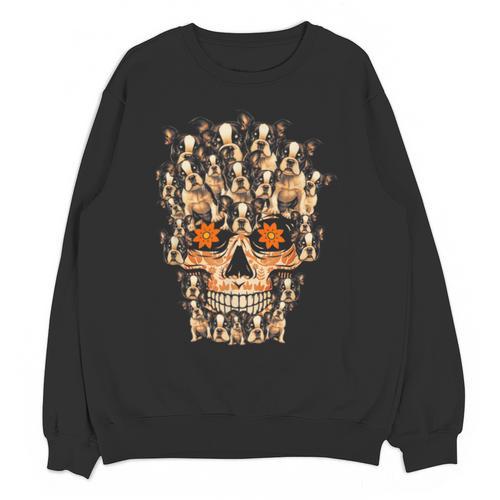 Halloween Costume Skull Boston Terrier Dog Lover For Men Women Kids Unisex Sweatshirt - Bostonterriersmerch.com