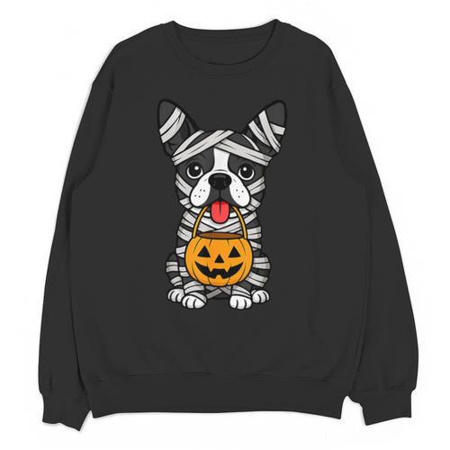 Halloween Dog Boston Terrier Mummy Costume Men Women Kids Unisex Sweatshirt - Bostonterriersmerch.com
