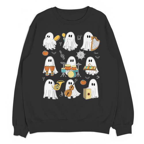 Halloween Ghost Music Teacher Playing Instruments Unisex Sweatshirt - teacherstshirts.com