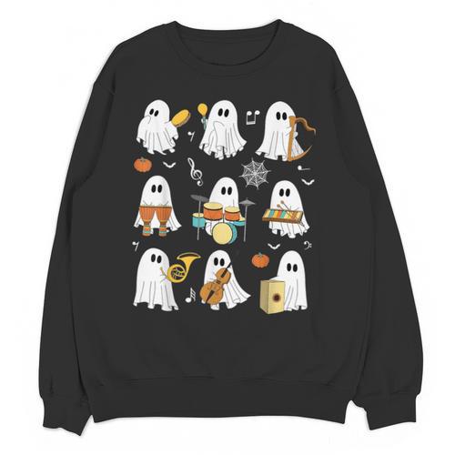 Halloween Ghost Playing Musical Instruments Music Teacher Unisex Sweatshirt - teacherstshirts.com AU