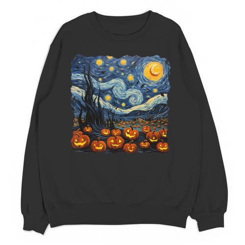 Halloween Pumpkin Starry Night Van Gogh Art Teacher Unisex Sweatshirt - teacherstshirts.com