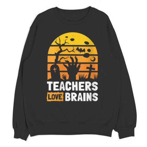 Halloween Teachers Science Math Teachers Love Brains Unisex Sweatshirt - teacherstshirts.com AU