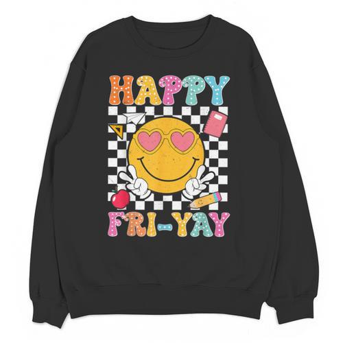 Happy Fri-Yay Groovy Teacher Friday Weekend Fri Yay Unisex Sweatshirt - teacherstshirts.com DE