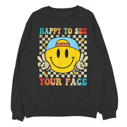 Happy To See Your Face Hippie Smile Back To School Teachers Unisex Sweatshirt - teacherstshirts.com CA