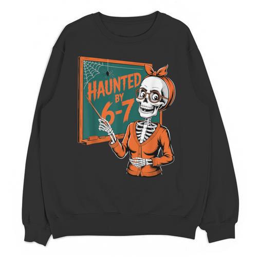 Haunted By 6-7 Six Seven 67 Math Teacher Halloween Skeleton Unisex Sweatshirt - teacherstshirts.com UK